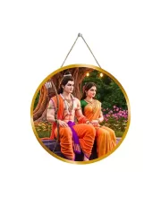 Lord Rama Sita 12x12 Inch Round Religious Photo Frame | Spiritual Wall Decor For Home Temple, Pooja Room & Office | Divine Wall Art Picture For Worship, Meditation & Gift (F13331)