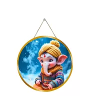 Lord Ganesha 12x12 Inch Round Religious Photo Frame | Spiritual Wall Decor For Home Temple, Pooja Room & Office | Divine Wall Art Picture For Worship, Meditation & Gift (F13333)