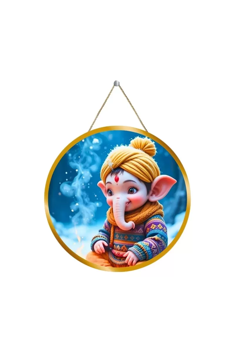 Lord Ganesha 12x12 Inch Round Religious Photo Frame | Spiritual Wall Decor For Home Temple, Pooja Room & Office | Divine Wall Art Picture For Worship, Meditation & Gift (F13333)