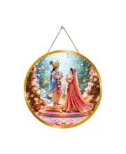 Radha Krishna 12x12 Inch Round Religious Photo Frame | Spiritual Wall Decor For Home Temple, Pooja Room & Office | Divine Wall Art Picture For Worship, Meditation & Gift (F13335)