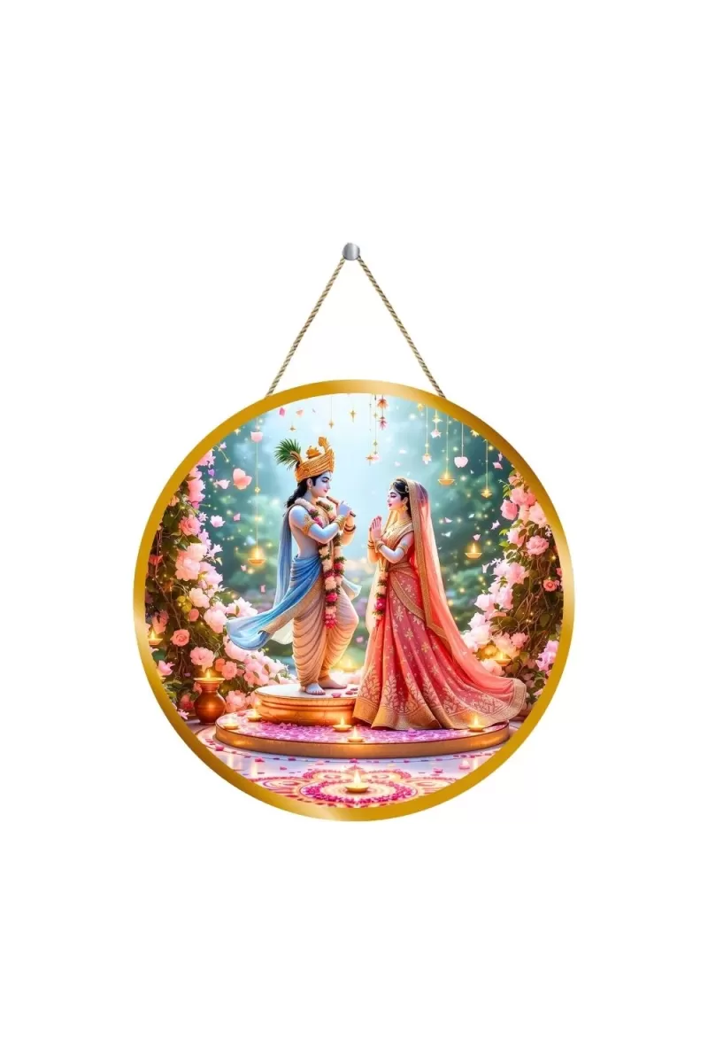 Radha Krishna 12x12 Inch Round Religious Photo Frame | Spiritual Wall Decor For Home Temple, Pooja Room & Office | Divine Wall Art Picture For Worship, Meditation & Gift (F13335)