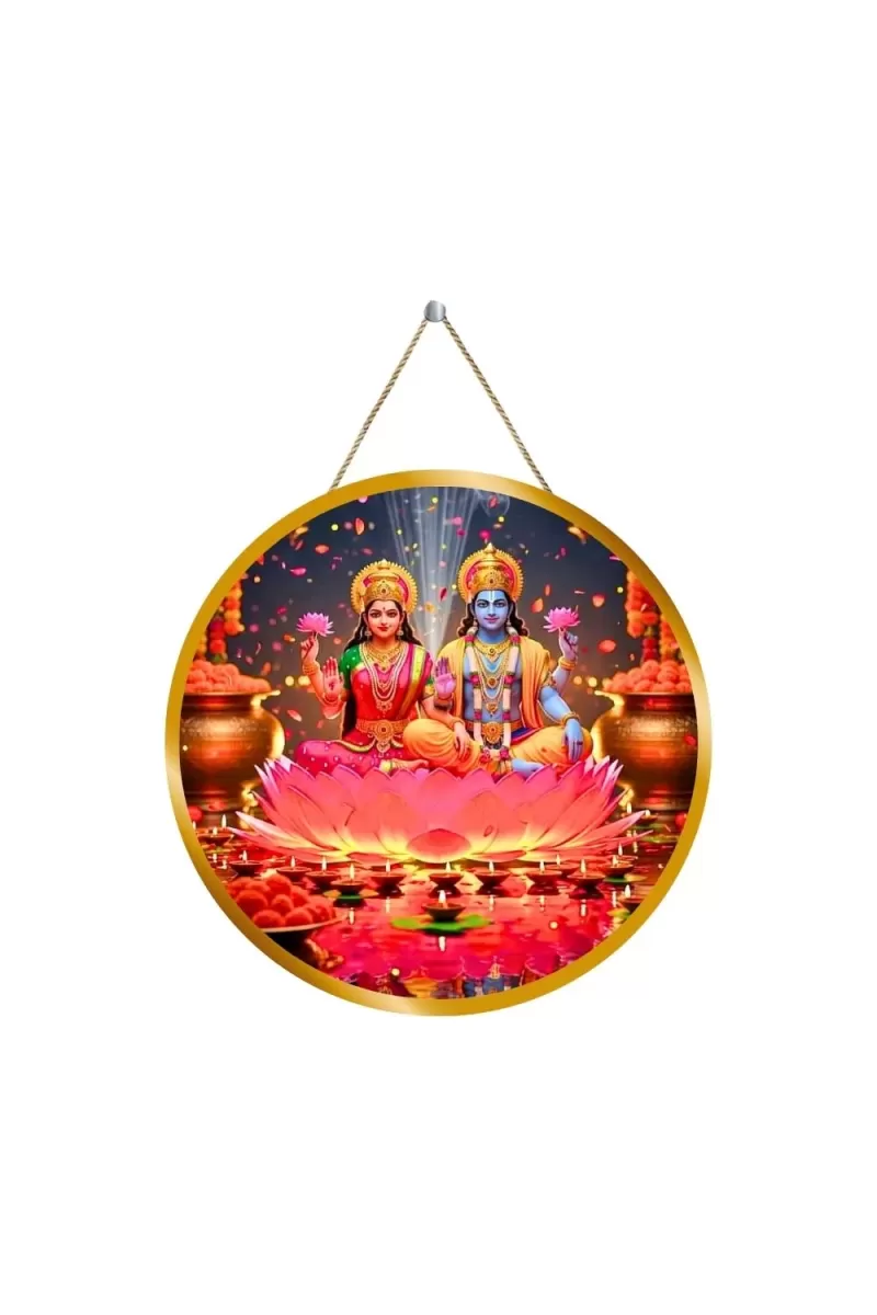 Lord Vishnu Lakshmi 12x12 Inch Round Religious Photo Frame | Spiritual Wall Decor For Home Temple, Pooja Room & Office | Divine Wall Art Picture For Worship, Meditation & Gift (F13337)