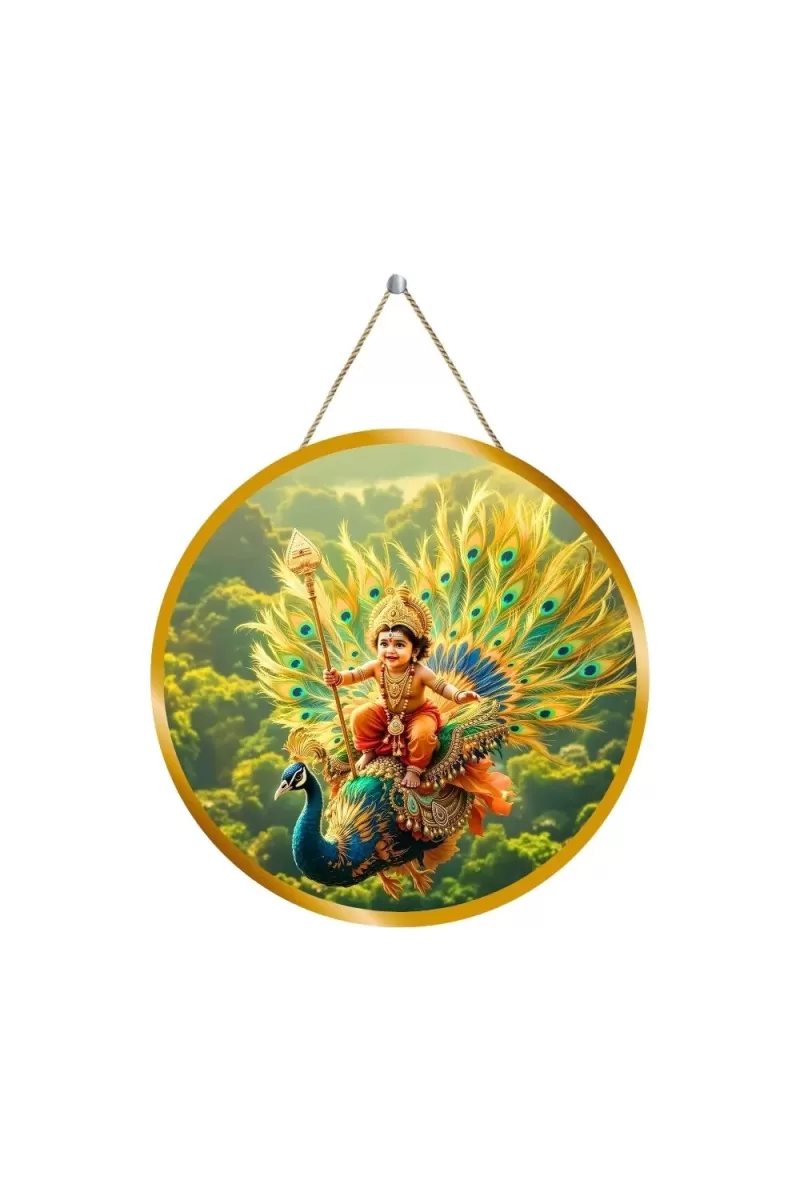 Lord Murugan 12x12 Inch Round Religious Photo Frame | Spiritual Wall Decor For Home Temple, Pooja Room & Office | Divine Wall Art Picture For Worship, Meditation & Gift (F13339)