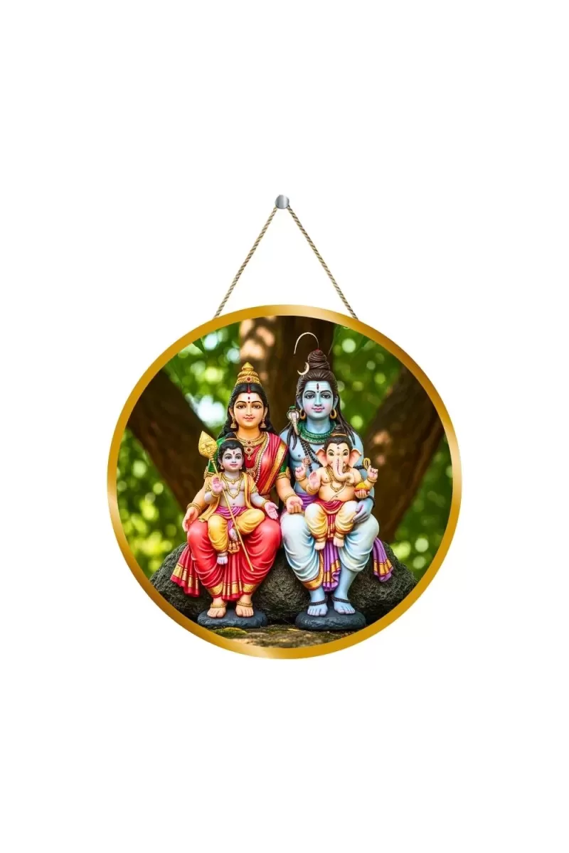 Lord Shiva Parvathi 12x12 Inch Round Religious Photo Frame | Spiritual Wall Decor For Home Temple, Pooja Room & Office | Divine Wall Art Picture For Worship, Meditation & Gift (F13341)