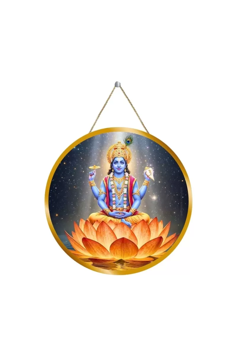 Lord Vishnu 12x12 Inch Round Religious Photo Frame | Spiritual Wall Decor For Home Temple, Pooja Room & Office | Divine Wall Art Picture For Worship, Meditation & Gift (F13344)