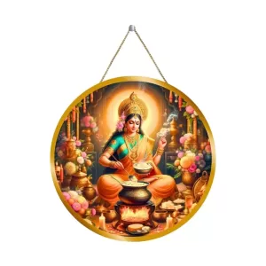 Goddess Annapurna Devi 12x12 Inch Round Religious Photo Frame | Spiritual Wall Decor For Home Temple, Pooja Room & Office | Divine Wall Art Picture For Worship, Meditation & Gift (F13345)