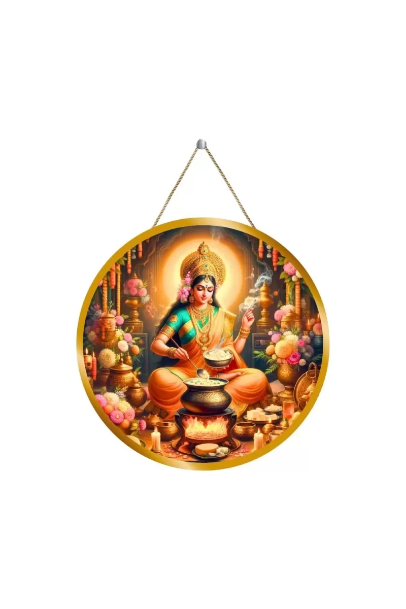 Goddess Annapurna Devi 12x12 Inch Round Religious Photo Frame | Spiritual Wall Decor For Home Temple, Pooja Room & Office | Divine Wall Art Picture For Worship, Meditation & Gift (F13345)