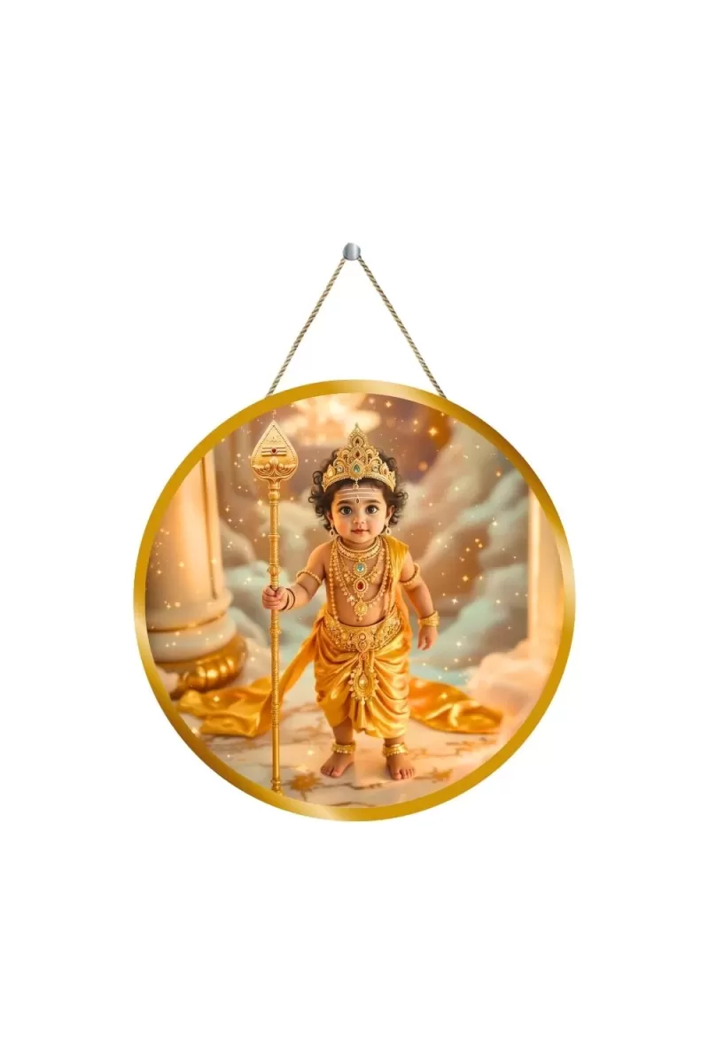 Lord Murugan 12x12 Inch Round Religious Photo Frame | Spiritual Wall Decor For Home Temple, Pooja Room & Office | Divine Wall Art Picture For Worship, Meditation & Gift (F13348)