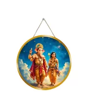 Lord Ganesha Karthikeya 12x12 Inch Round Religious Photo Frame | Spiritual Wall Decor For Home Temple, Pooja Room & Office | Divine Wall Art Picture For Worship, Meditation & Gift (F13353)