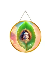 Lord Krishna On Leaf 12x12 Inch Round Religious Photo Frame | Spiritual Wall Decor For Home Temple, Pooja Room & Office | Divine Wall Art Picture For Worship, Meditation & Gift (F13357)