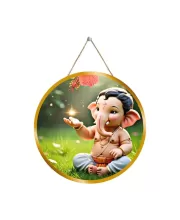 Lord Little Ganesha 12x12 Inch Round Religious Photo Frame | Spiritual Wall Decor For Home Temple, Pooja Room & Office | Divine Wall Art Picture For Worship, Meditation & Gift (F13358)