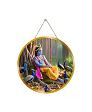 Lord Krishna 12x12 Inch Round Religious Photo Frame | Spiritual Wall Decor For Home Temple, Pooja Room & Office | Divine Wall Art Picture For Worship, Meditation & Gift (F13361)