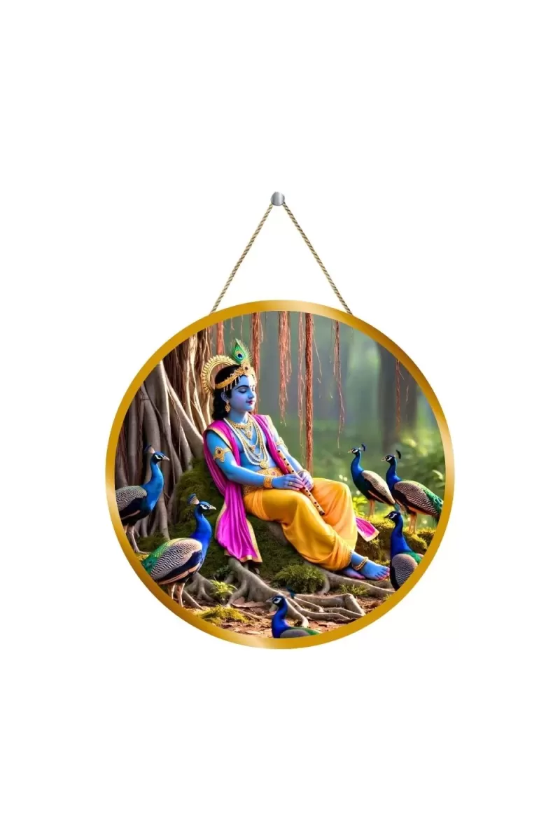 Lord Krishna 12x12 Inch Round Religious Photo Frame | Spiritual Wall Decor For Home Temple, Pooja Room & Office | Divine Wall Art Picture For Worship, Meditation & Gift (F13361)