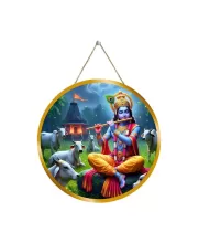 Lord Krishna 12x12 Inch Round Religious Photo Frame | Spiritual Wall Decor For Home Temple, Pooja Room & Office | Divine Wall Art Picture For Worship, Meditation & Gift (F13362)