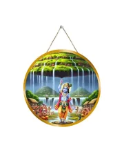 Lord Krishna 12x12 Inch Round Religious Photo Frame | Spiritual Wall Decor For Home Temple, Pooja Room & Office | Divine Wall Art Picture For Worship, Meditation & Gift (F13363)
