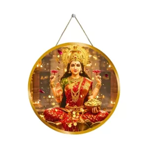 Goddess Lakshmi 12x12 Inch Round Religious Photo Frame | Spiritual Wall Decor For Home Temple, Pooja Room & Office | Divine Wall Art Picture For Worship, Meditation & Gift (F13368)