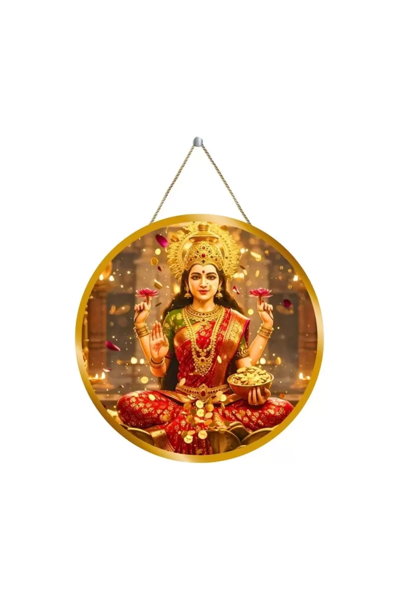 Goddess Lakshmi 12x12 Inch Round Religious Photo Frame | Spiritual Wall Decor For Home Temple, Pooja Room & Office | Divine Wall Art Picture For Worship, Meditation & Gift (F13368)
