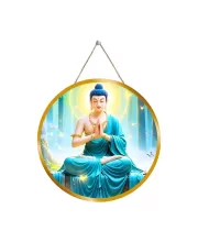 Serene Buddha 12x12 Inch Round Religious Photo Frame | Spiritual Wall Decor For Home Temple, Pooja Room & Office | Divine Wall Art Picture For Worship, Meditation & Gift (F13369)