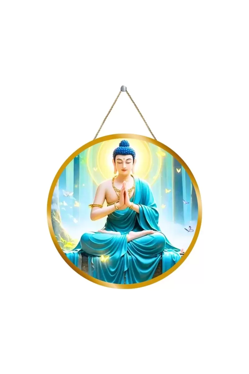 Serene Buddha 12x12 Inch Round Religious Photo Frame | Spiritual Wall Decor For Home Temple, Pooja Room & Office | Divine Wall Art Picture For Worship, Meditation & Gift (F13369)