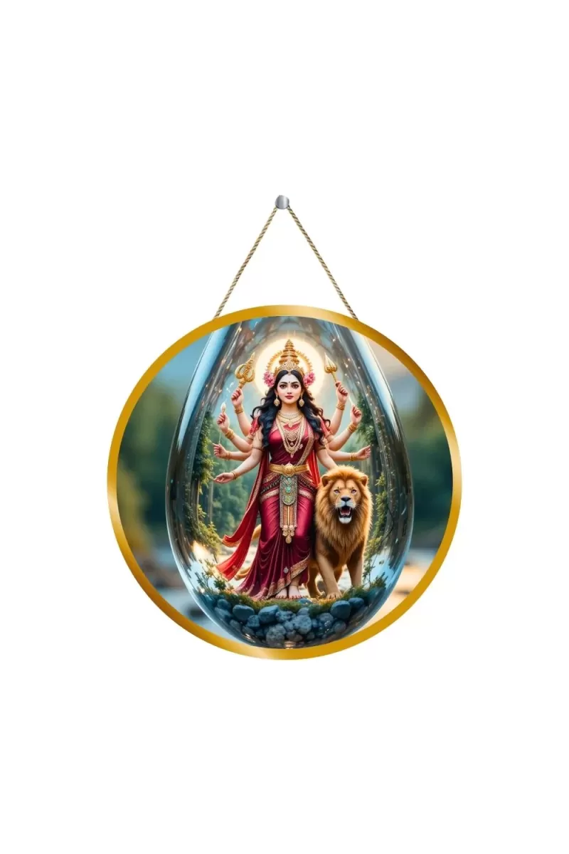 Durga Matha 12x12 Inch Round Religious Photo Frame | Spiritual Wall Decor For Home Temple, Pooja Room & Office | Divine Wall Art Picture For Worship, Meditation & Gift (F13370)