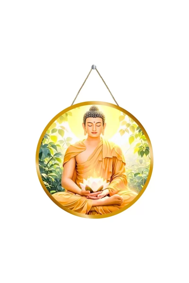 Serene Buddha 12x12 Inch Round Religious Photo Frame | Spiritual Wall Decor For Home Temple, Pooja Room & Office | Divine Wall Art Picture For Worship, Meditation & Gift (F13374)