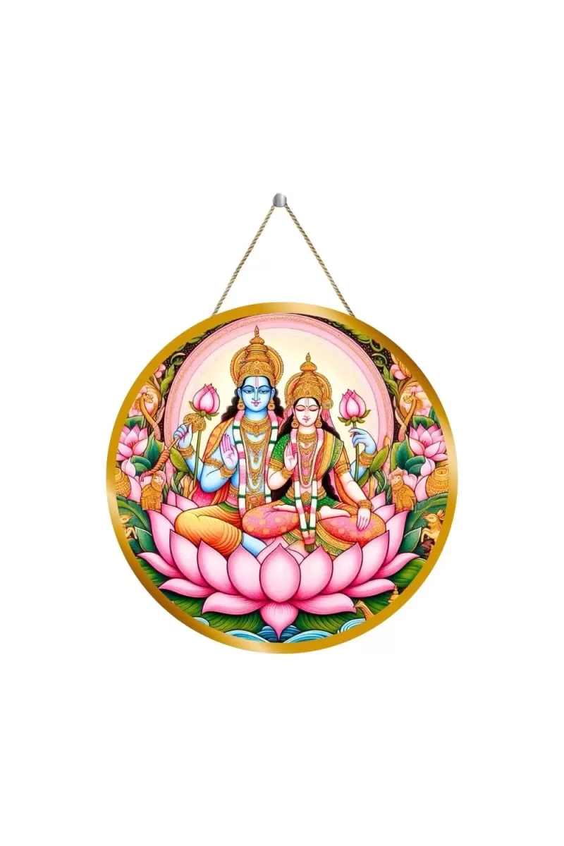 Lord Vishnu Lakshmi 12x12 Inch Round Religious Photo Frame | Spiritual Wall Decor For Home Temple, Pooja Room & Office | Divine Wall Art Picture For Worship, Meditation & Gift (F13376)
