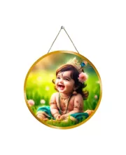 Little Krishna 12x12 Inch Round Religious Photo Frame | Spiritual Wall Decor For Home Temple, Pooja Room & Office | Divine Wall Art Picture For Worship, Meditation & Gift (F13384)