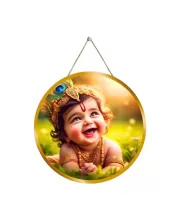 Little Krishna 12x12 Inch Round Religious Photo Frame | Spiritual Wall Decor For Home Temple, Pooja Room & Office | Divine Wall Art Picture For Worship, Meditation & Gift (F13385)