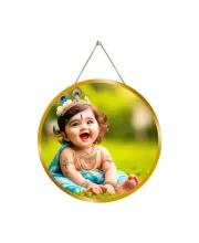 Little Krishna 12x12 Inch Round Religious Photo Frame | Spiritual Wall Decor For Home Temple, Pooja Room & Office | Divine Wall Art Picture For Worship, Meditation & Gift (F13386)