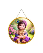 Little Krishna 12x12 Inch Round Religious Photo Frame | Spiritual Wall Decor For Home Temple, Pooja Room & Office | Divine Wall Art Picture For Worship, Meditation & Gift (F13387)