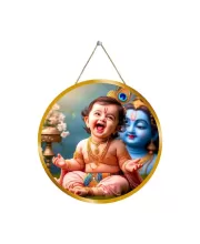 Little Krishna 12x12 Inch Round Religious Photo Frame | Spiritual Wall Decor For Home Temple, Pooja Room & Office | Divine Wall Art Picture For Worship, Meditation & Gift (F13388)