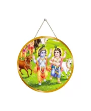 Little Krishna 12x12 Inch Round Religious Photo Frame | Spiritual Wall Decor For Home Temple, Pooja Room & Office | Divine Wall Art Picture For Worship, Meditation & Gift (F13390)