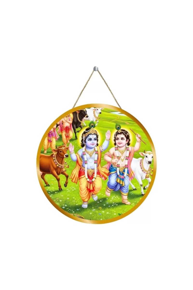 Little Krishna 12x12 Inch Round Religious Photo Frame | Spiritual Wall Decor For Home Temple, Pooja Room & Office | Divine Wall Art Picture For Worship, Meditation & Gift (F13390)