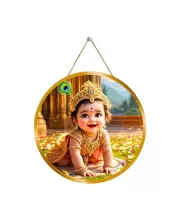 Little Krishna 12x12 Inch Round Religious Photo Frame | Spiritual Wall Decor For Home Temple, Pooja Room & Office | Divine Wall Art Picture For Worship, Meditation & Gift (F13394)