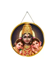 Parvathi With Ganesha And Karthikeya 12x12 Inch Round Religious Photo Frame | Spiritual Wall Decor For Home Temple, Pooja Room & Office | Divine Wall Art Picture For Worship, Meditation & Gift (F13397)