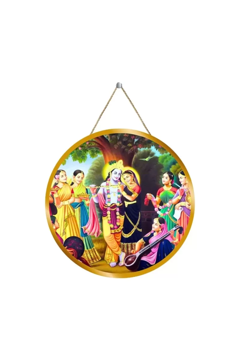 Radha Krishna 12x12 Inch Round Religious Photo Frame | Spiritual Wall Decor For Home Temple, Pooja Room & Office | Divine Wall Art Picture For Worship, Meditation & Gift (F13398)