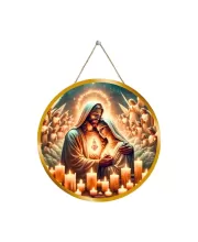 Jesus 12x12 Inch Round Religious Photo Frame | Spiritual Wall Decor For Home Temple, Pooja Room & Office | Divine Wall Art Picture For Worship, Meditation & Gift (F13400)