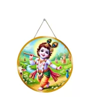 Lord Krishna 12x12 Inch Round Religious Photo Frame | Spiritual Wall Decor For Home Temple, Pooja Room & Office | Divine Wall Art Picture For Worship, Meditation & Gift (F13402)