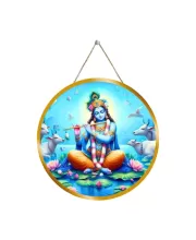 Lord Krishna 12x12 Inch Round Religious Photo Frame | Spiritual Wall Decor For Home Temple, Pooja Room & Office | Divine Wall Art Picture For Worship, Meditation & Gift (F13408)