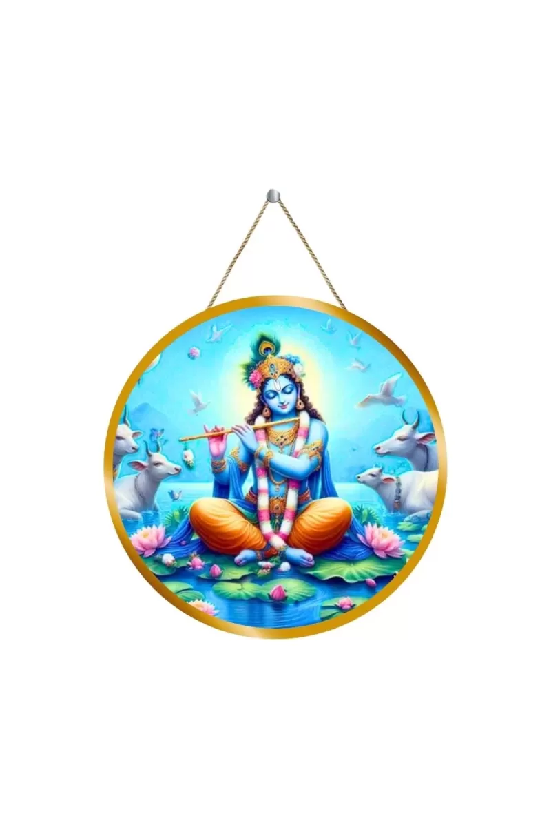 Lord Krishna 12x12 Inch Round Religious Photo Frame | Spiritual Wall Decor For Home Temple, Pooja Room & Office | Divine Wall Art Picture For Worship, Meditation & Gift (F13408)