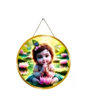 Little Cute Krishna 12x12 Inch Round Religious Photo Frame | Spiritual Wall Decor For Home Temple, Pooja Room & Office | Divine Wall Art Picture For Worship, Meditation & Gift (F13409)