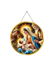Mary With Christ 12x12 Inch Round Religious Photo Frame | Spiritual Wall Decor For Home Temple, Pooja Room & Office | Divine Wall Art Picture For Worship, Meditation & Gift (F13411)