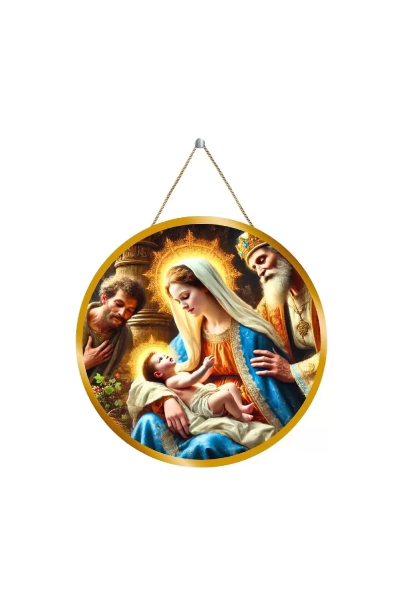 Mary With Christ 12x12 Inch Round Religious Photo Frame | Spiritual Wall Decor For Home Temple, Pooja Room & Office | Divine Wall Art Picture For Worship, Meditation & Gift (F13411)