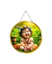Little Krishna 12x12 Inch Round Religious Photo Frame | Spiritual Wall Decor For Home Temple, Pooja Room & Office | Divine Wall Art Picture For Worship, Meditation & Gift (F13416)