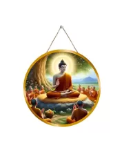 Serene Buddha 12x12 Inch Round Religious Photo Frame | Spiritual Wall Decor For Home Temple, Pooja Room & Office | Divine Wall Art Picture For Worship, Meditation & Gift (F13417)