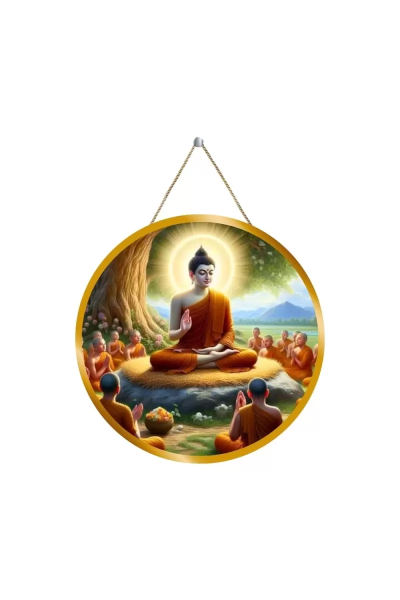 Serene Buddha 12x12 Inch Round Religious Photo Frame | Spiritual Wall Decor For Home Temple, Pooja Room & Office | Divine Wall Art Picture For Worship, Meditation & Gift (F13417)