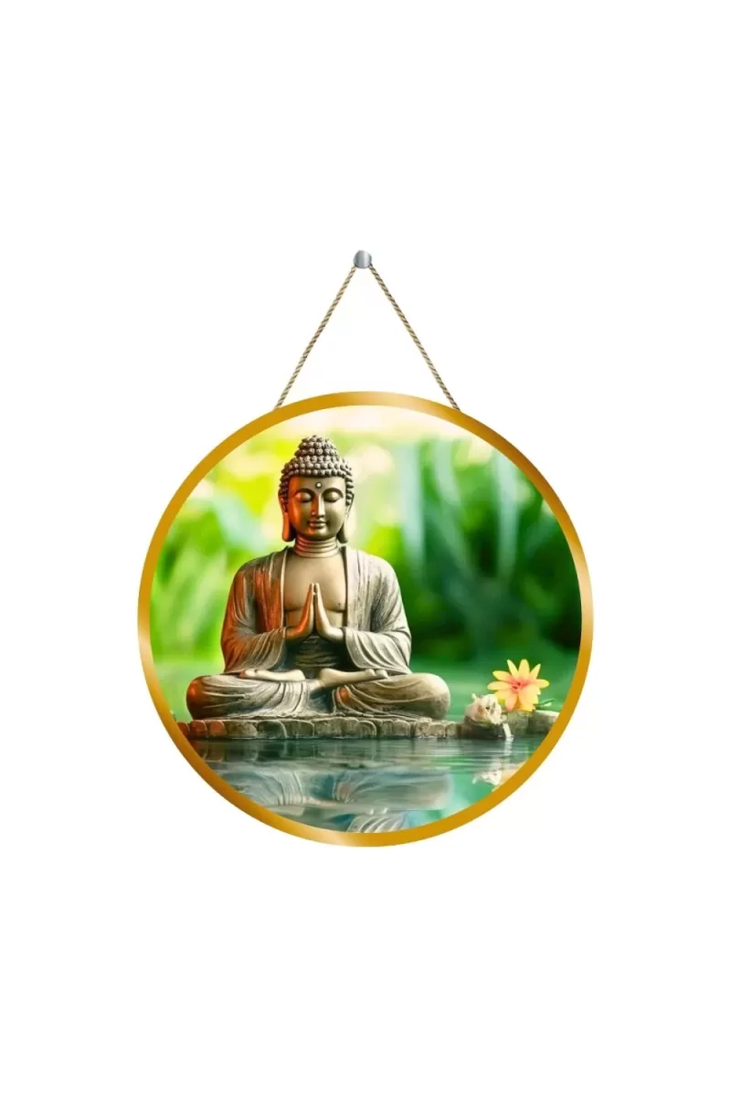 Serene Buddha 12x12 Inch Round Religious Photo Frame | Spiritual Wall Decor For Home Temple, Pooja Room & Office | Divine Wall Art Picture For Worship, Meditation & Gift (F13418)