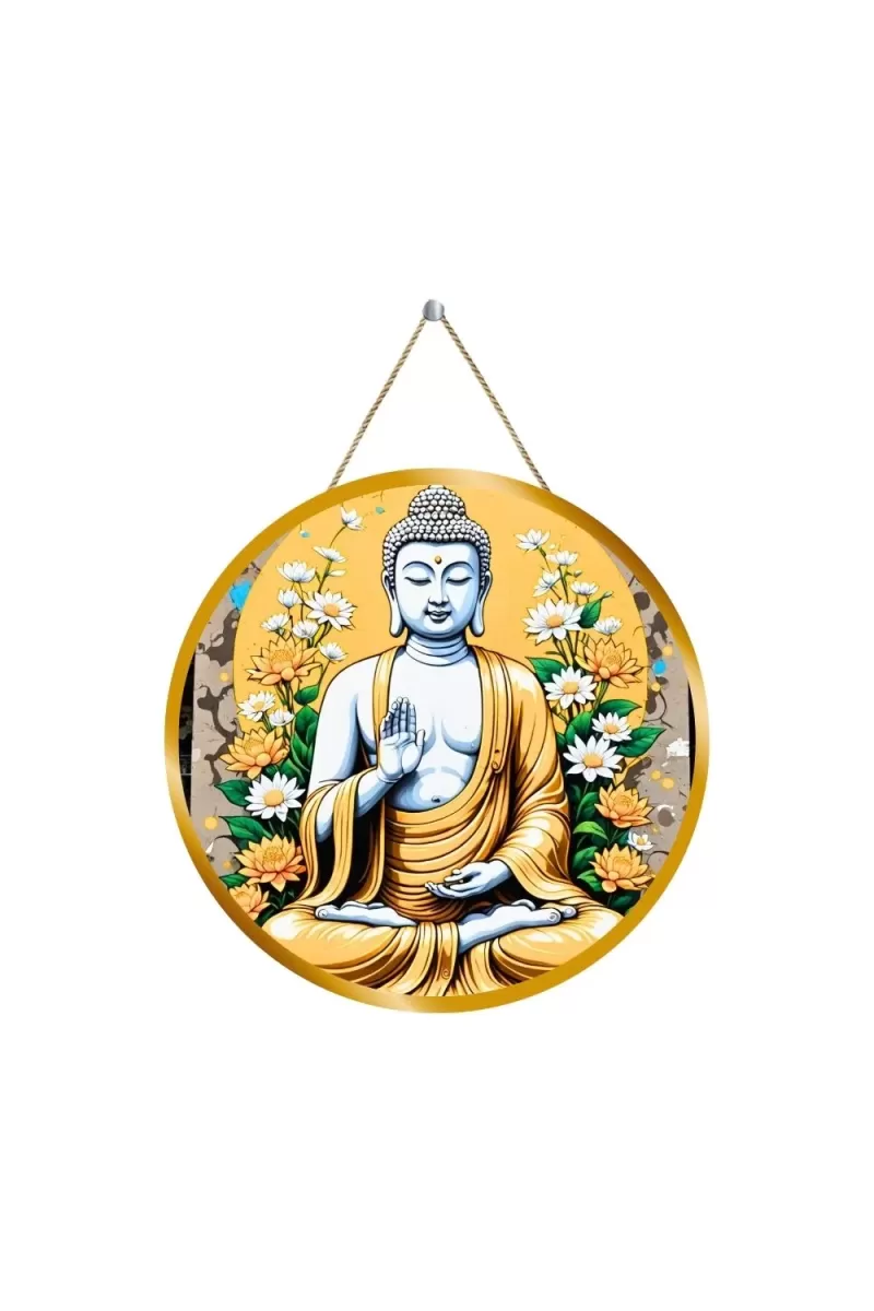 Serene Buddha 12x12 Inch Round Religious Photo Frame | Spiritual Wall Decor For Home Temple, Pooja Room & Office | Divine Wall Art Picture For Worship, Meditation & Gift (F13420)