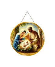 Lord Jesus 12x12 Inch Round Religious Photo Frame | Spiritual Wall Decor For Home Temple, Pooja Room & Office | Divine Wall Art Picture For Worship, Meditation & Gift (F13422)