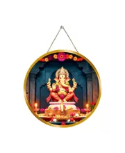 Lord Ganesha 12x12 Inch Round Religious Photo Frame | Spiritual Wall Decor For Home Temple, Pooja Room & Office | Divine Wall Art Picture For Worship, Meditation & Gift (F13426)